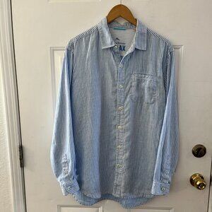 Tommy Bahama Men's Relax 100% Linen Blue Stripe Summer Button-Front Shirt Sz lr